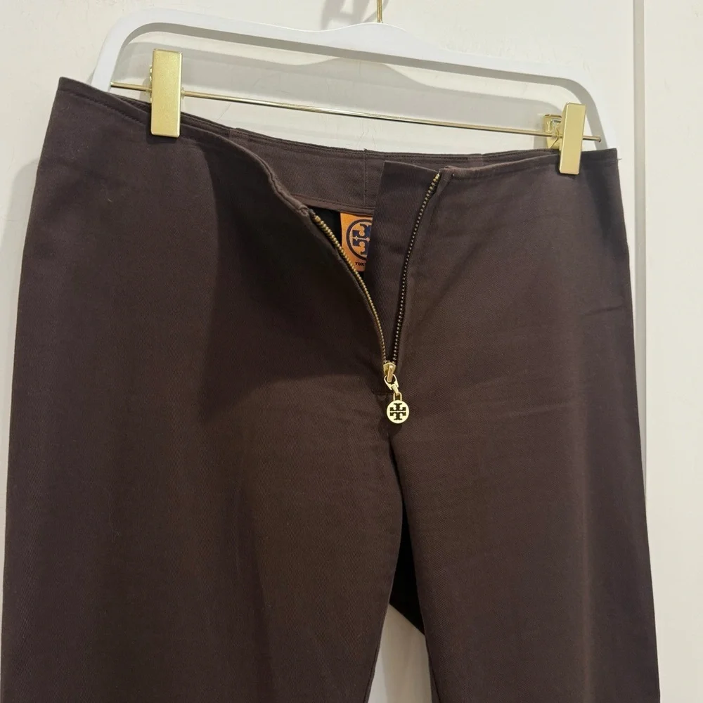 Tory Burch Kick Flare Pants Size 8 Brown Cropped Zip Work Minimal City Chic